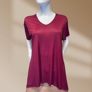 Shannon Ford New York Studded Deep Red/Burgundy Flowy Top Shark Bite Hem Sz L